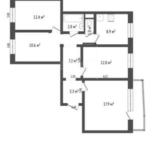 4-к квартира, вторичка, 74м2, 5/9 этаж
