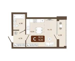 Студия квартира, вторичка, 32м2, 5/25 этаж