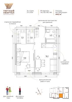 2-к квартира, вторичка, 44м2, 5/8 этаж