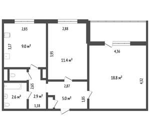 2-к квартира, вторичка, 51м2, 4/9 этаж