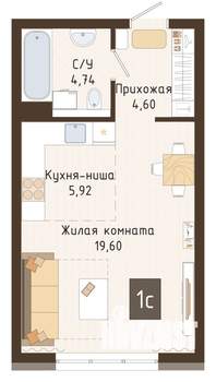 1-к квартира, вторичка, 35м2, 4/7 этаж