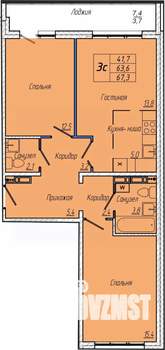 2-к квартира, вторичка, 67м2, 6/17 этаж