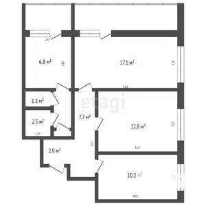 3-к квартира, вторичка, 61м2, 2/12 этаж