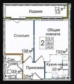 1-к квартира, вторичка, 39м2, 1/16 этаж