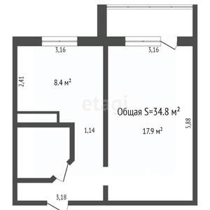 1-к квартира, вторичка, 35м2, 2/10 этаж