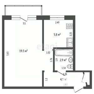 1-к квартира, вторичка, 32м2, 3/5 этаж