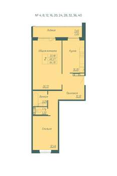 2-к квартира, вторичка, 64м2, 8/10 этаж