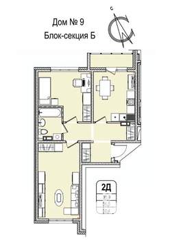 2-к квартира, строящийся дом, 58м2, 15/16 этаж