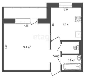 1-к квартира, вторичка, 33м2, 8/9 этаж