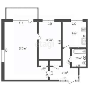2-к квартира, вторичка, 41м2, 4/5 этаж