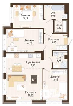 3-к квартира, вторичка, 91м2, 3/7 этаж