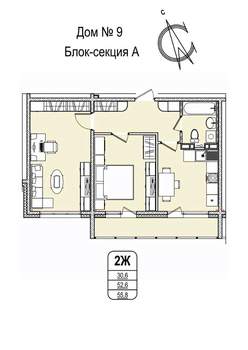 2-к квартира, строящийся дом, 56м2, 11/16 этаж