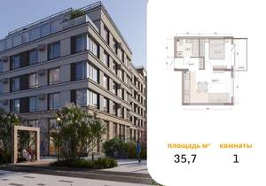 Студия квартира, вторичка, 36м2, 7/15 этаж