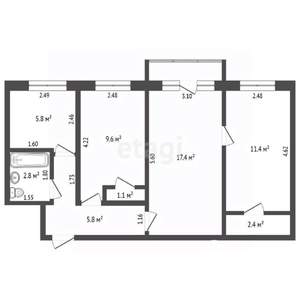 3-к квартира, вторичка, 57м2, 3/5 этаж