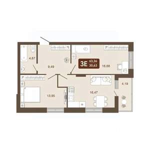 2-к квартира, вторичка, 63м2, 17/20 этаж