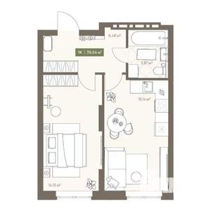 1-к квартира, вторичка, 40м2, 1/16 этаж