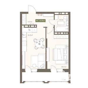 1-к квартира, вторичка, 43м2, 2/16 этаж