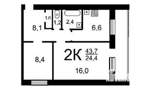 2-к квартира, вторичка, 44м2, 11/16 этаж