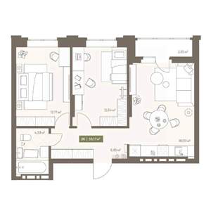 2-к квартира, вторичка, 56м2, 10/16 этаж