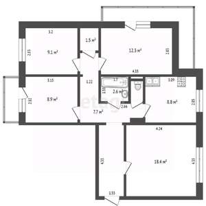 4-к квартира, вторичка, 77м2, 8/9 этаж
