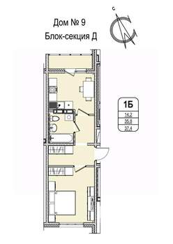 1-к квартира, строящийся дом, 37м2, 3/16 этаж