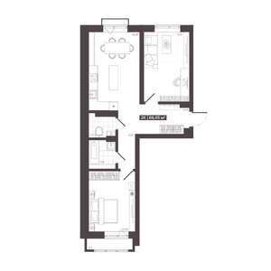 2-к квартира, строящийся дом, 66м2, 3/9 этаж