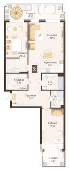 3-к квартира, строящийся дом, 106м2, 2/7 этаж