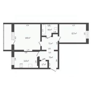 2-к квартира, вторичка, 63м2, 4/9 этаж