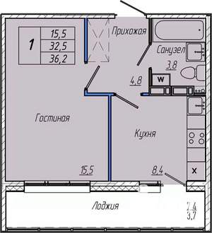 1-к квартира, вторичка, 36м2, 6/17 этаж