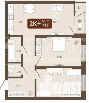 2-к квартира, вторичка, 67м2, 2/26 этаж