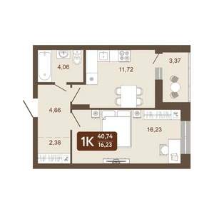 1-к квартира, вторичка, 41м2, 18/20 этаж