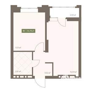 1-к квартира, вторичка, 35м2, 13/16 этаж