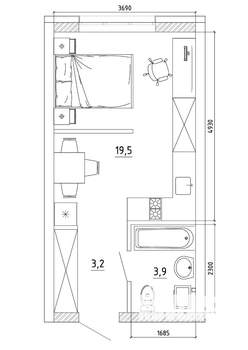 1-к квартира, вторичка, 27м2, 2/8 этаж