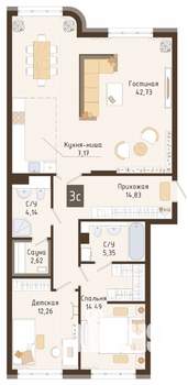 3-к квартира, вторичка, 105м2, 3/7 этаж