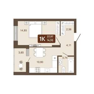 1-к квартира, вторичка, 38м2, 6/20 этаж