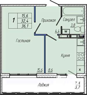 1-к квартира, вторичка, 36м2, 5/17 этаж