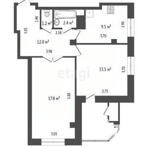 2-к квартира, вторичка, 57м2, 5/16 этаж