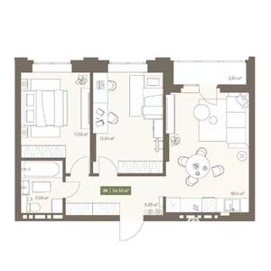 2-к квартира, вторичка, 55м2, 11/16 этаж