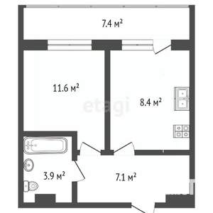 2-к квартира, вторичка, 36м2, 5/16 этаж