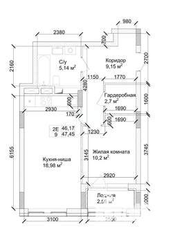 2-к квартира, строящийся дом, 49м2, 2/15 этаж