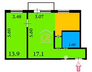 2-к квартира, вторичка, 43м2, 4/5 этаж