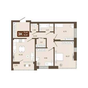 3-к квартира, вторичка, 76м2, 19/25 этаж