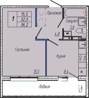 1-к квартира, вторичка, 36м2, 7/17 этаж