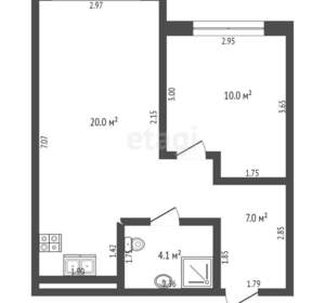 2-к квартира, вторичка, 43м2, 6/8 этаж