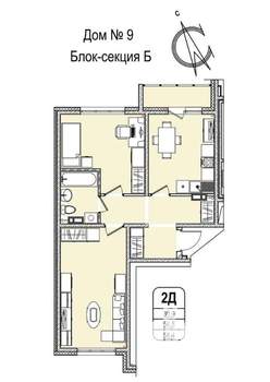 2-к квартира, строящийся дом, 58м2, 3/16 этаж