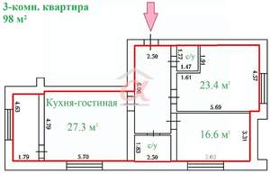 3-к квартира, вторичка, 98м2, 3/3 этаж