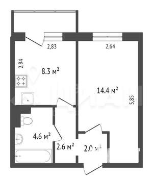 1-к квартира, вторичка, 35м2, 6/9 этаж