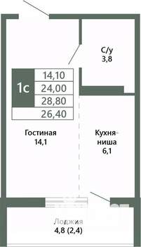 1-к квартира, вторичка, 26м2, 3/15 этаж