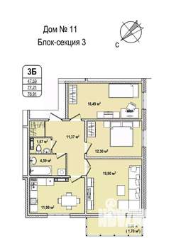 3-к квартира, строящийся дом, 79м2, 10/16 этаж