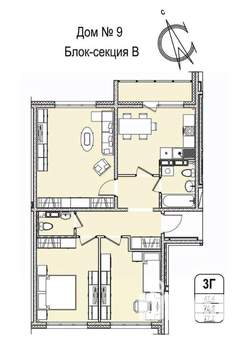 3-к квартира, строящийся дом, 78м2, 16/16 этаж